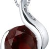 Peora Garnet Pendant Necklace 925 Sterling Silver, Bezel Set Solitaire, 2.50 Carats Round Shape 8mm with 18 inch Chain