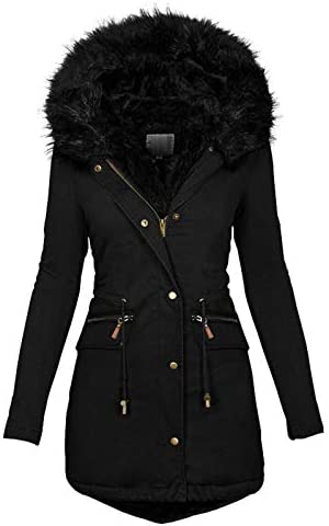 LUGOGNE Winter Coats for Women Warm Hooded Outerwear Solid Thick Padded Jacket Loose Fleece Oversized Hooded Coat