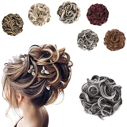 GIRLSHOW Messy Curly Big Hair Scrunchies Hairpieces 2.82 ounce Hair Bun Extensions Synthetic Donut Updo Hair Pieces for Women Girls (Natural Black Tip Gray -#113)