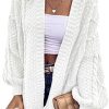 Dyexces Women's Cable Knit Cardigan Sweater Loose Open Front Long Lantern Sleeves Chunky Sweaters