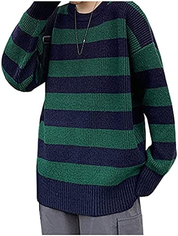 LifeShe Women's Men Striped Sweater Pullovers Oversized Knitted Jumpers Sweatershirts Streetwear