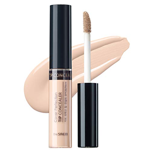 [the SAEM] Cover Perfection Tip Concealer SPF28 PA++ 6.5g - High Adherence Concealer without Clumping and Cracking, Covers Blemishes, Freckles and Dark Circles #1.25 Light Beige