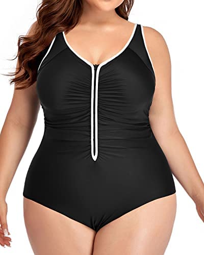 Daci Women Plus Size Tummy Control Bathing Suits One Piece Swimsuits Zip Front Swimwear
