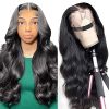 13x4 Transparent Frontal Wigs Body Wave Lace Front Wigs Human Hair Pre Plucked with Baby Hair 180% Density Glueless Brazilian Human Hair Wigs for Black Women Natural Color 20 Inch