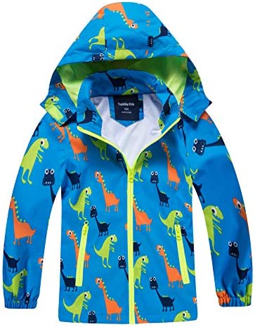 IjnUhb Waterproof Hooded Jacket for Boys Girls,Kids Raincoats Outdoor Windbreaker Dinosaur Rain Jacket