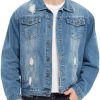 Fesky Distressed Denim Jacket Ripped Trucker Coat Blue Jean Jacket for Men