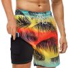Mens Swim Trunks with Compression Liner 2 in 1 Quick Dry Bathing Suit Swim Shorts Boxer Brief Liner