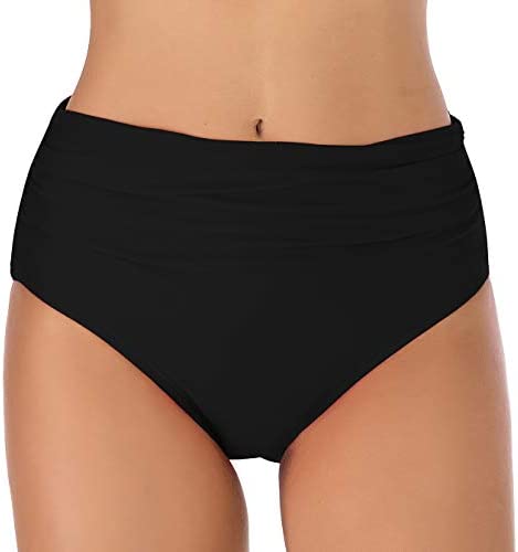 Vogueric Women's Ruched High Waisted Bikini Bottom Tummy Control Swim Short Tankini