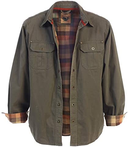 Gioberti Men's 100% Cotton Brushed and Soft Twill Shirt Jacket with Flannel Lining
