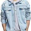 KAMA BRIDAL Men's Distressed Ripped Denim Jacket Button Down Jean Trucker Coat
