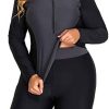 Daci Women 2 Piece Plus Size Long Sleeve Rash Guard Bathing Suit Zip Front Athletic Boy Shorts Tankini Swimsuits UPF 50