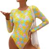 i-Keaui Womens One Piece Bathing Suit Floral Print Backless Rash Guard Cute Long Sleeve Swimsuit for Women Girls Wetsuit