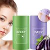 2 PCS Green Tea/Eggplant Purifying Clay Mask, Face Moisturizes Oil Control, Deep Clean Pore, Improves Skin,for Men Women All Skin Types