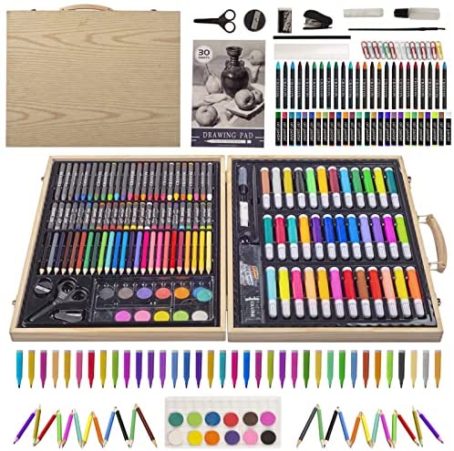 Art Set, SFSUMART 150 PCS Art Supplies, Wooden Coloring Drawing Painting kit, Markers Crayons Colour Pencils, Gift for Kids Teens Boys Girls