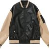 BAICAIYU Women Baseball Jacket Classic Varsity Jacket Zip Up Black Leather Jacket Women Windbreaker Outwear