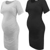 BQTQ 2 Packs Women's Short Sleeve Maternity Dress Ruched Bodycon Pregnancy Dress