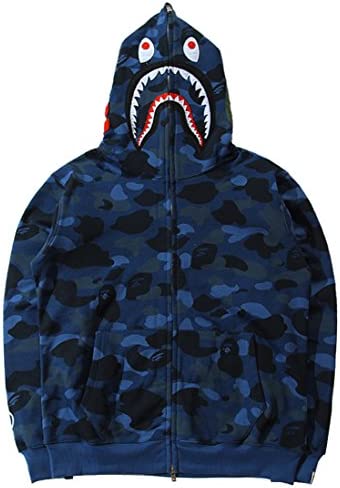 Bettydom Bape Hoodie Shark Mouth Jacket Shark Jaw Camo Full Zip Up for Adults Fashion Hoodie