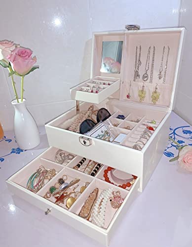 CYINGKM Jewelry Storage Box, jewelry box, Lady Earrings Necklace Bracelet box, white jewelry box 22.5X17X12 cm