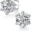Catfoony Moissanite Stud Earrings 6 Prong Round Cut 4cttw D Color VVS1 Lab Created Diamond 18K White Gold Plated Sterling Silver Moissanite Earrings for Women Men with Certificate