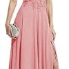 Chiffon Bridesmaid Dresses V Neck Lace Appliques A Line Chiffon Long Formal Gowns with Slit