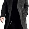 Ciaorbis Men's Trench Coat Notch Lapel Double Breasted Long Peacoat Warm Soft Overcoat