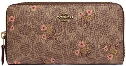 Coach Accordion Zip Wallet In Signature Canvas With Floral Bow Print 67245