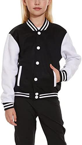 DHSPKN Girls Varsity Jacket Kids Letterman Jacket Lightweight Casual Button Baseball Jacket Outerwear Toddler for Ages 2-13