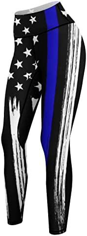 DOINBEE High Waisted Blue Line Yoga Pants Vintage American Flag Leggings Tummy Control Workout Sports Running Capri Pants