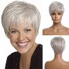 Emmor Short Silver Grey Human Hair Wigs for Women ,Natural Hair Blend Pixie Cut Wig With Bang, Light Weight / Long Life/ Ready To Wear/ Daily Use (Color 101)