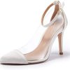 Ermonn Womens High Heels Clear Stiletto Pumps Pointed Toe Ankle Strap Wedding Dress Summer Shoes