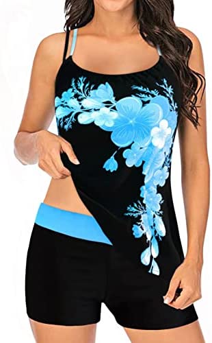 FABIURT Womens Swimsuits Plus Size Tankini Swimsuits Tummy Control Floral Printed Loose Fit Modest Two Piece Bathing Suits