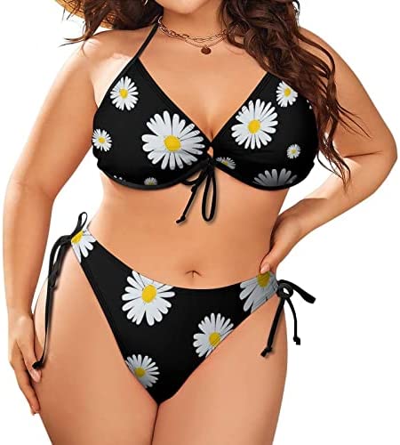 FAJRO Plus Size Little Daisy Bathing Suit for Women 2 Piece Bikini Novelty Swimwear Halter Triangle Bottoms Swimsuit