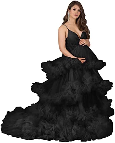 Fluffy Tulle Robe for Women Maternity Dresses Photoshoot Long Sheer Bridal Robe Nightgown Wedding Scarf