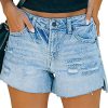 Govc Women Casual High Rise 2 Button Distressed Folded Hem Denim Jeans Shorts