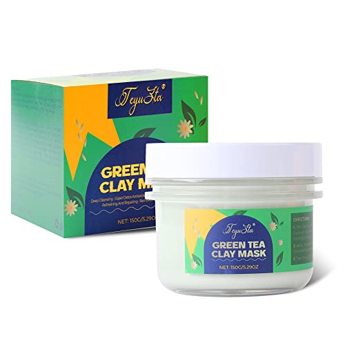 Green Tea Clay Mask, Deep Cleaning Pores Blackheads Clay Facial Mask, Oil Control, Remove Dirts, Acne, Hydration, Refreshing Solid Mask, Natural Extract Mud Mask for SkinCare, 150g/5.29oz