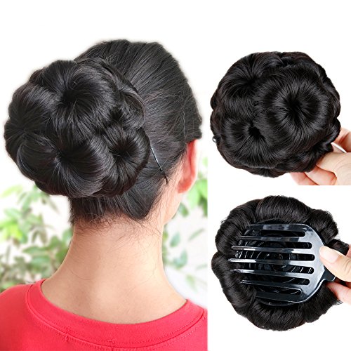 HANNE Hair Chignon Pony Tail Bun Artificial Synthetic Tress Claw In Ponytail Hair Extension Women's Hairpiece (Natural Black)