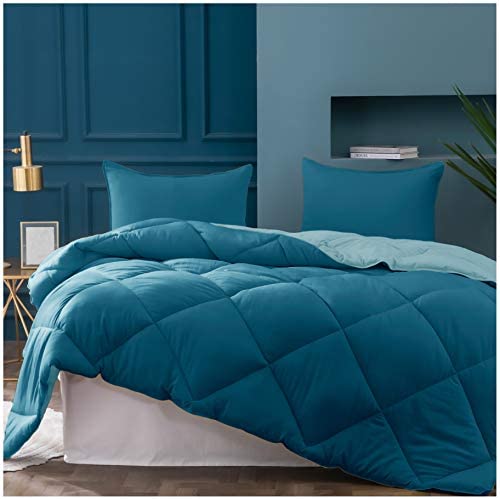 KASENTEX 2-Tone Reversible Soft Comforter Set with Plush Down Alternative Filling - Fluffy, Ultra Soft, Machine Washable Bedding Duvet Insert, Twin, Sea Turtle Teal/Caribbean Blue