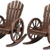 Kinbor 2pcs Rustic Outdoor Adirondack Chairs - Double Wooden Rocking Chairs with Wheel Armrest, Porch Patio Lawn Garden Furniture for Country Yard Porch Garden Lounging, Brown
