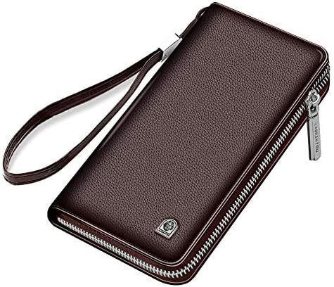 LAORENTOU Mens Genuine Leather Long Wallet Card Holder Clutch Bag Cellphone Purse Wallets for Men (Silver Brown)