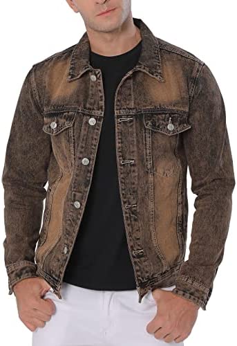 LOKERNZY Jean Jacket For Men, Classic Ripped Retro Slim Trucker Denim Jacket Coat