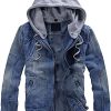 Lentta Denim Jacket Men's Fall Fashion Zip Up Hoodie Jean Jacket Button Down Jeans Coat