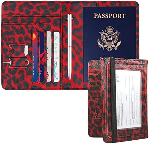 Leopard Passport Holder with Vaccine Card Slot Passport and Vaccine Card Holder Combo with Clear Pocket Travel Wallet Passport Cover with RFID Blocking