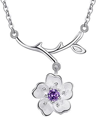 Looyar S925 Silver Branch Cherry Blossoms Earrings Necklace Ring Purple & Pink Simple Flower