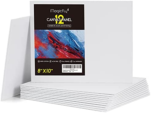 Magicfly Canvas Boards for Painting 8x10" Pack of 12, Painting Canvas Panels with MDF Board Core, 100% Cotton, for Acrylic Paint, Oil Paint Dry & Wet Art Media