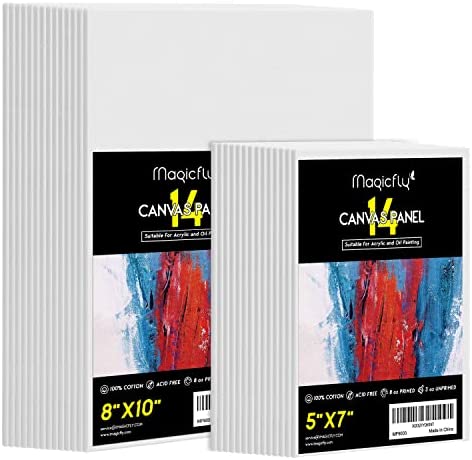 Magicfly Painting Canvas Panels, 5x7", 8x10", Set of 28 with Label Stickers, 100% Cotton Canvas Boards for Painting, Canvas with MDF Board Core, for Acrylic Paint, Oil Paint Dry & Wet Art Media, etc