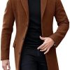 Makkrom Mens Trench Coats Notched Lapel Single Breasted Casual Solid Overcoat With Pocket