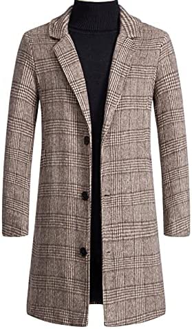 Mens Business Casual Overcoat Trench Coat for Men Winter Cotton Blend Jacket Overcoat Long Top Coat Warm Pea Coat