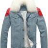 Mens Denim Jacket, Gutori Men Corduroy Sherpa Lined Winter Warm Coats Faux Fur Lapel Collar Western Jeans Outwear S-5XL
