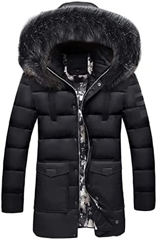 Men's Hooded Jacket Casual Warm Puffer Down Coat with Fur Hood Warm Coat Winter Parka Jacket