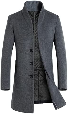 Men's Trench Coat Long Wool Blend Overcoat Winter Warm Jacket Outwear Single Breasted Classic Stylish Business Topcoat